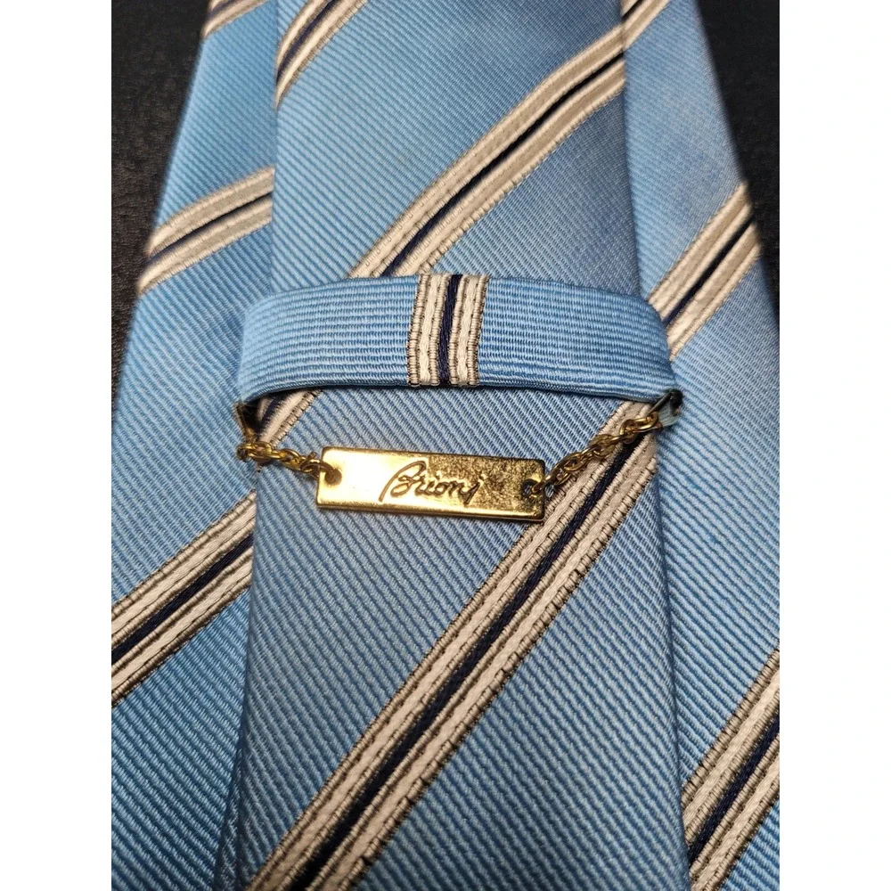 Brioni Men's Necktie Blue Striped Silk 3.75